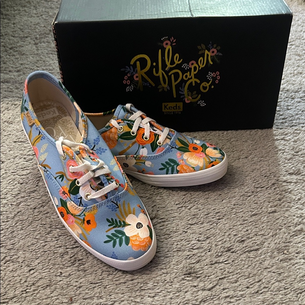 Keds Rifle Paper Co. Floral Canvas Sneakers in Light Blue